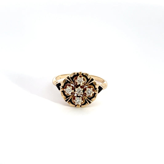 Vintage 14K Diamond Ring with Enameling
