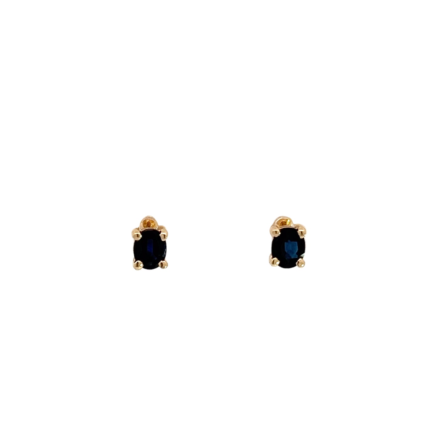 Yellow Gold Dark Blue Sapphire Stud Earrings
