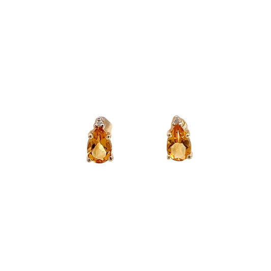14K Yellow Gold Citrine & Diamond Stud Earrings