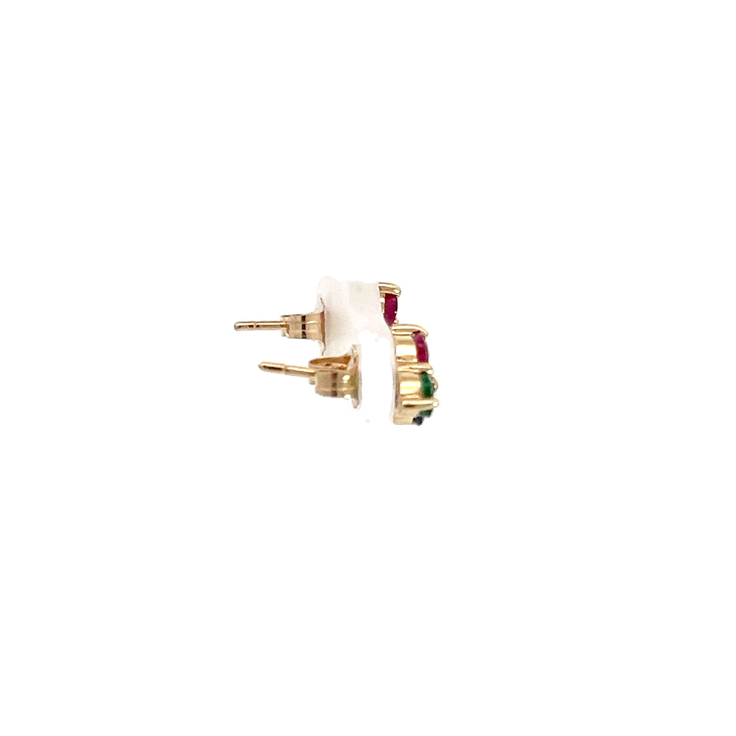14K Yellow Gold Ruby, Emerald, Sapphire Stud Earrings