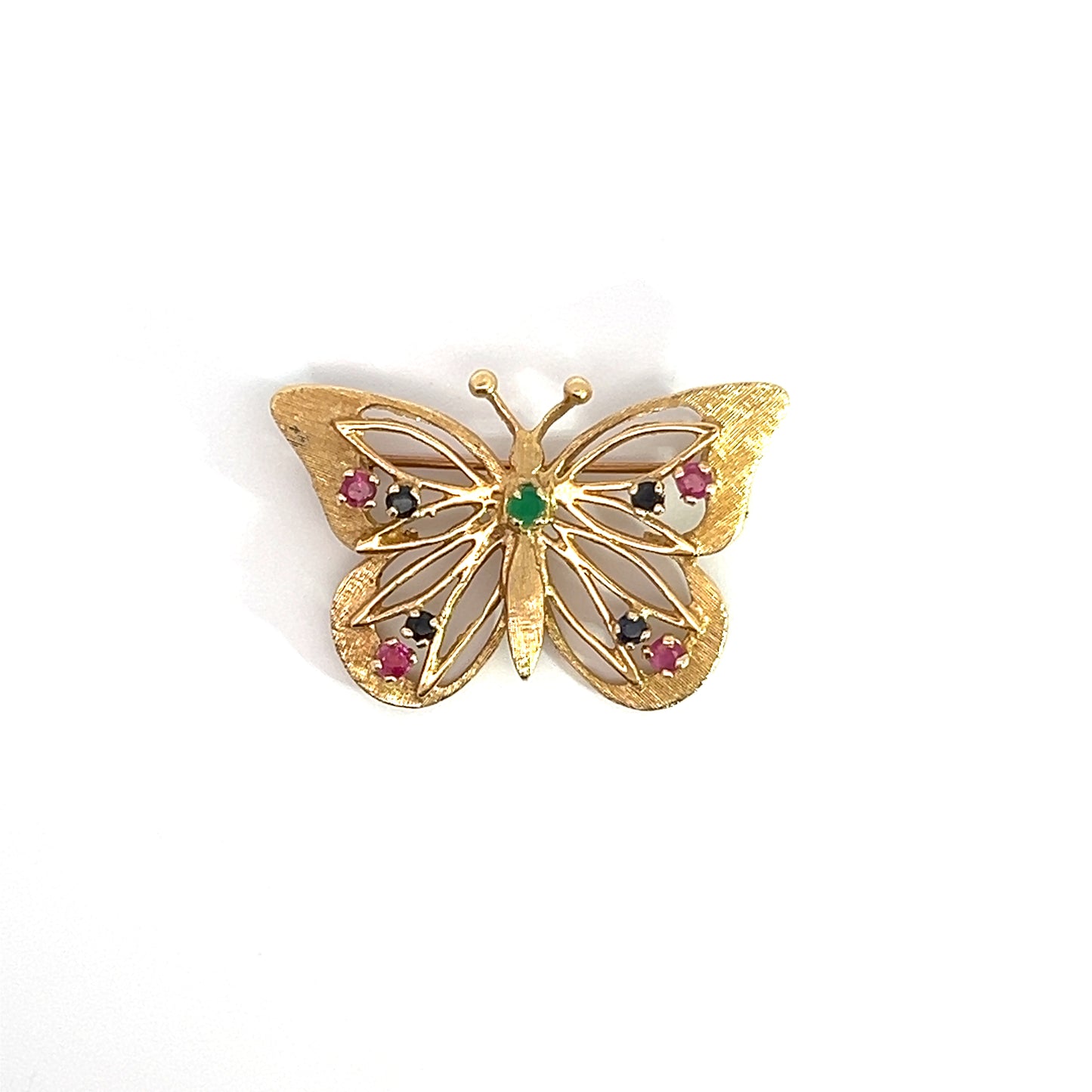 14K Yellow Gold Gemstone Butterfly Pin