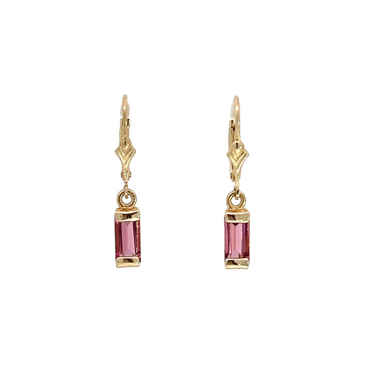 14K Pink Tourmaline Dangle Earrings