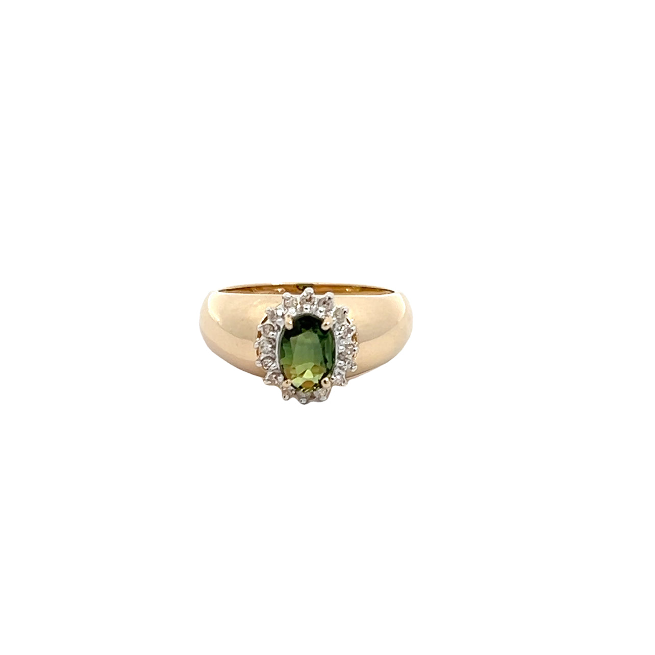 14K Green Tourmaline Halo Ring